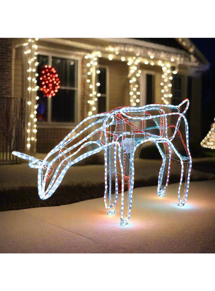 Animated Moving Feeding Reindeer Cool White Christmas Light Decoration - Main Image