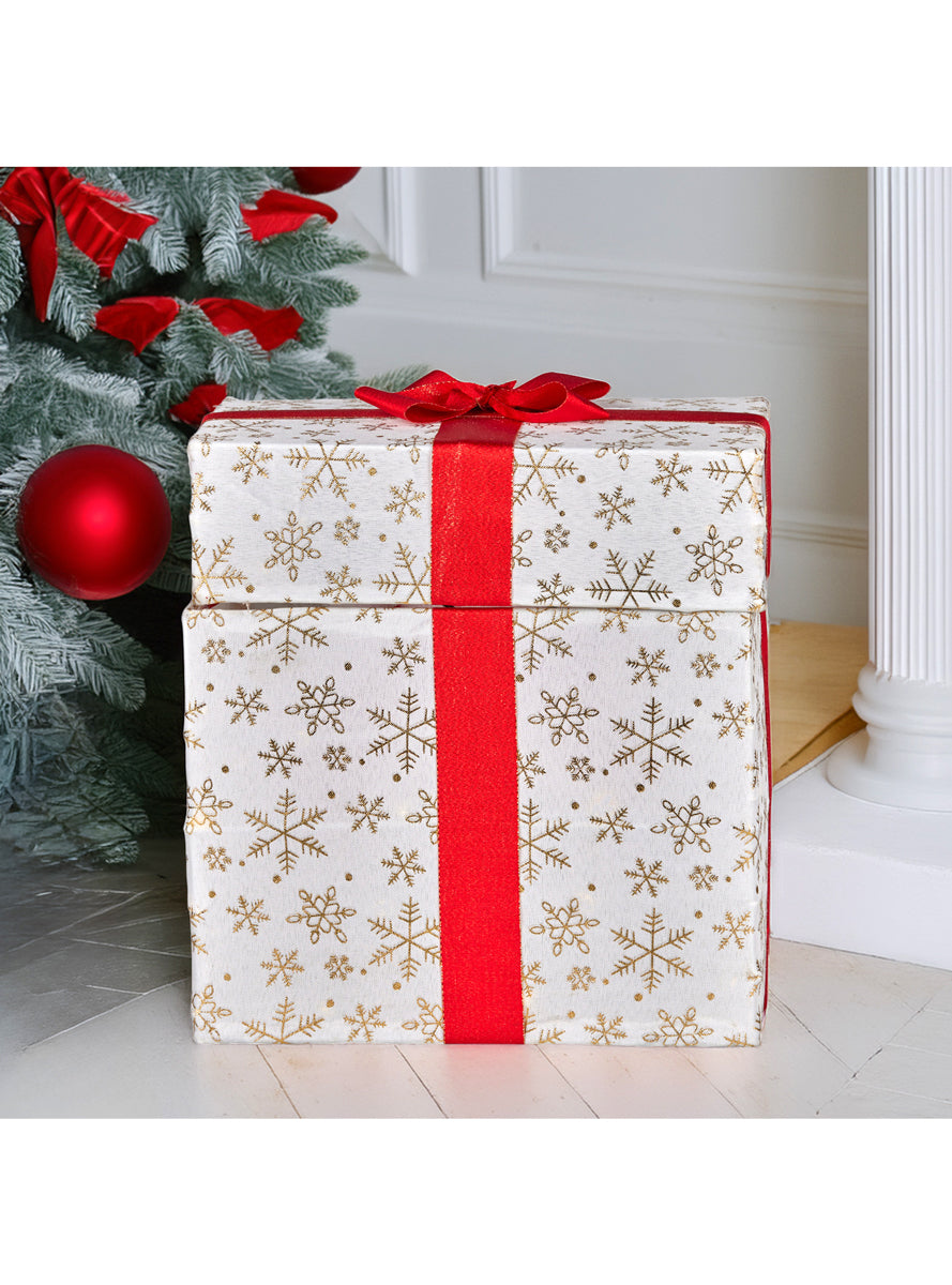 Animated Snowman Gift Box Christabelle Light Up LED Christmas Decoration - Closed Lifestyle Image