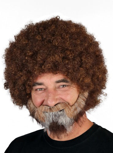 Mens Brown Afro Artist Wig And Beard Set