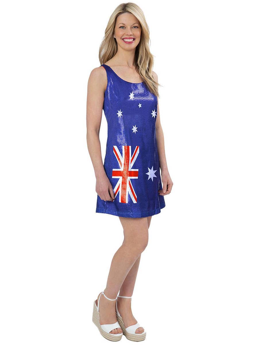 Image of Sequined Blue Aussie Flag Plus Size Womens Costume Dress