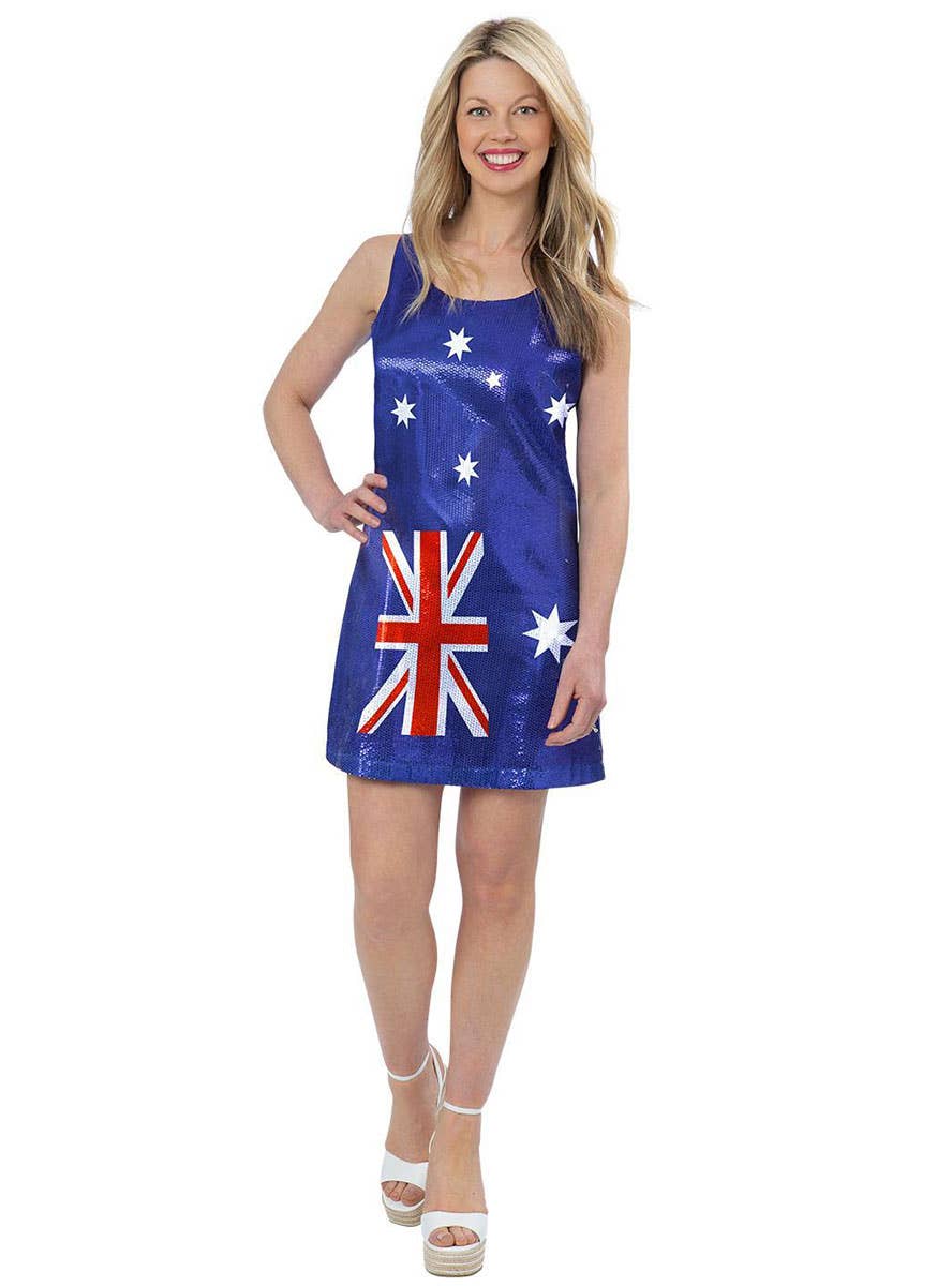 Image of Sequined Blue Aussie Flag Womens Costume Dress