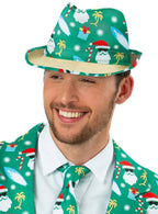 Image of Green Australian Christmas Print and Woven Straw Trilby Hat