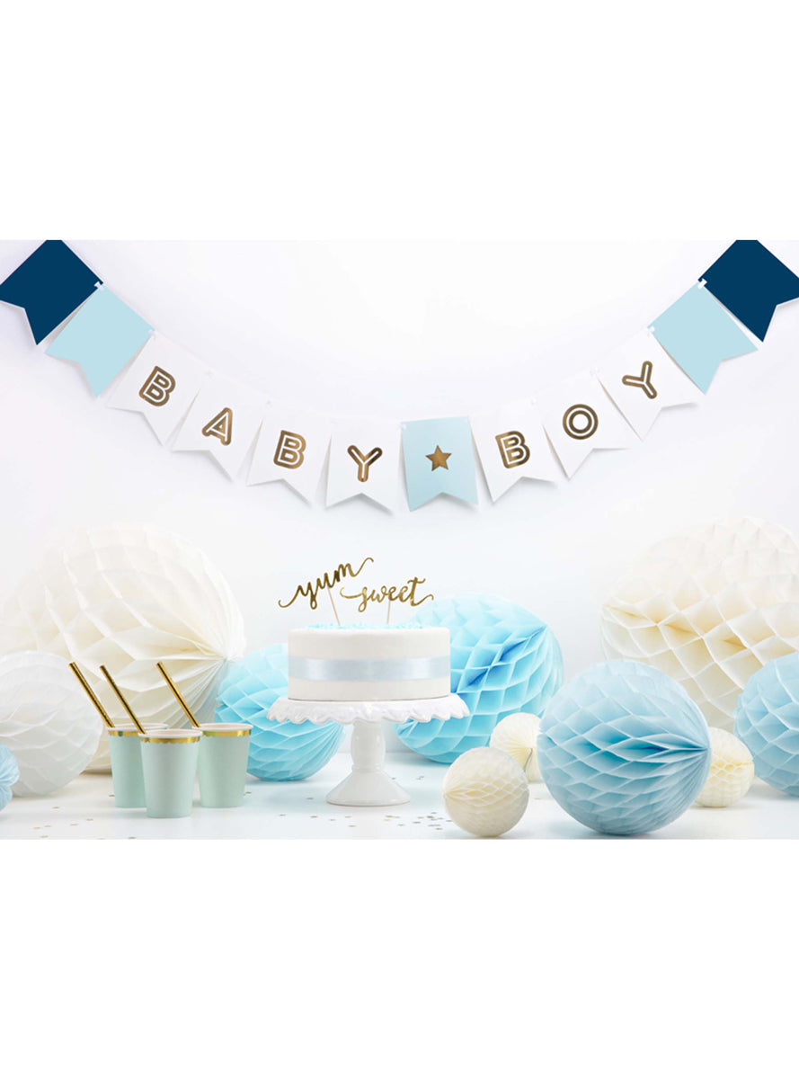 Baby Boy Blue And White Baby Shower Bunting — Lifestyle Image