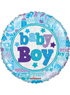 Image of Blue Holographic Baby Boy 46cm Baby Shower Balloon