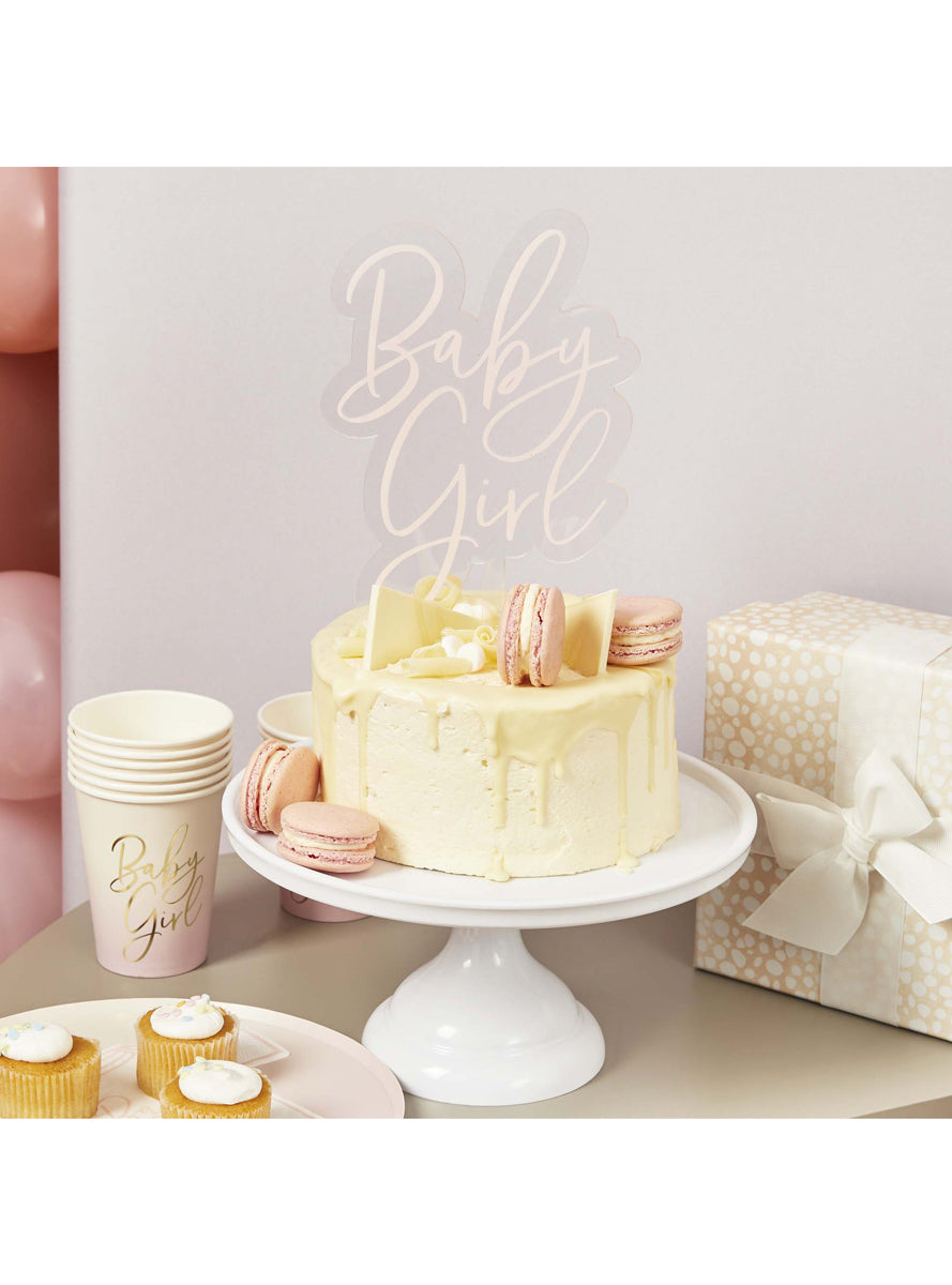 Baby Girl 20cm Pink Acrylic Cake Topper — Lifestyle Image