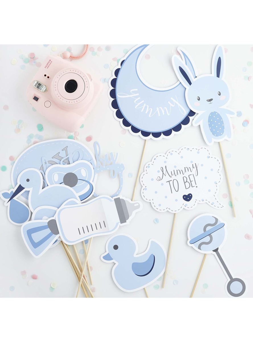 Baby Shower 13 Pack Blue Photo Booth Props - Lifestyle Image