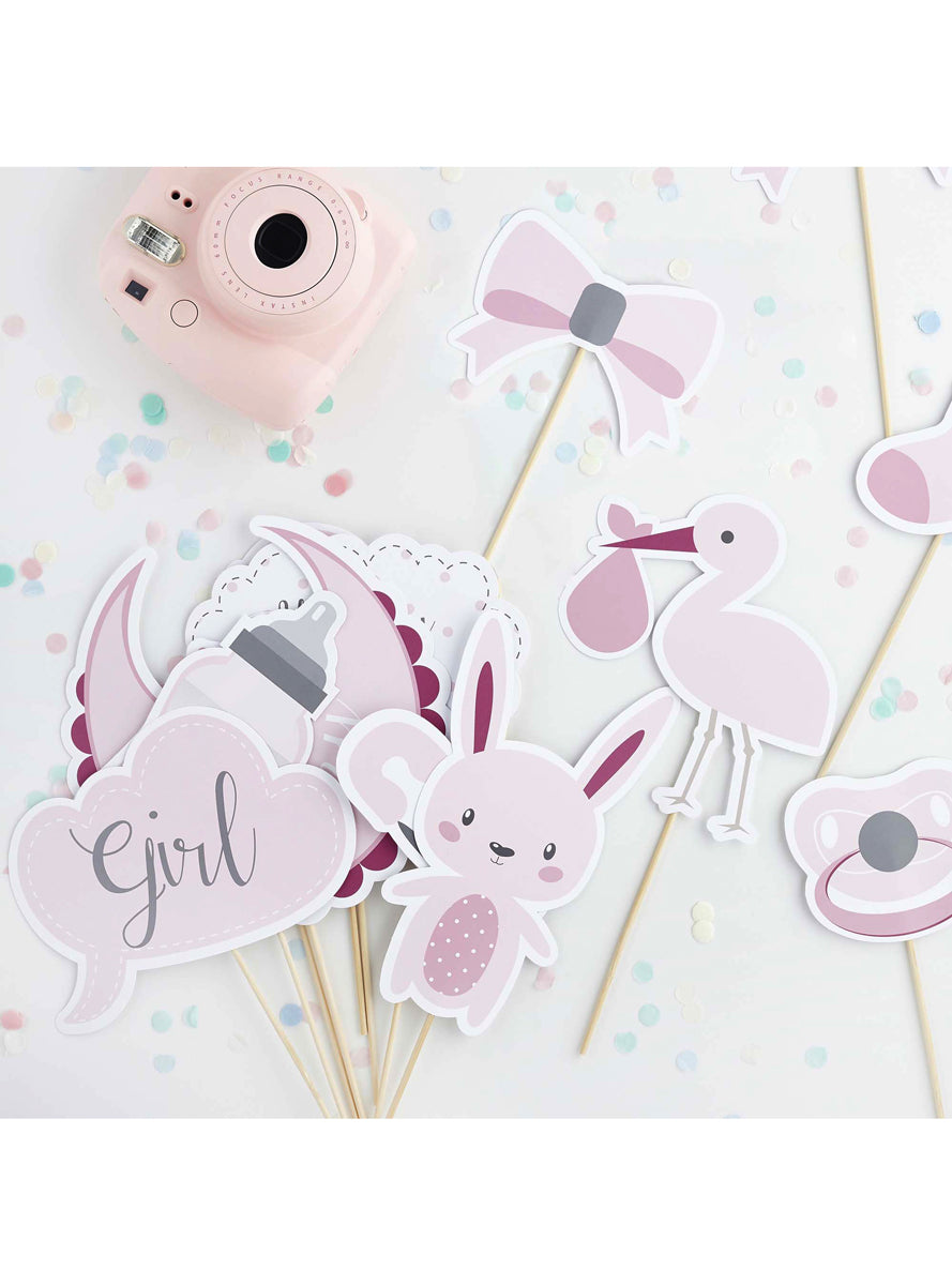 Baby Shower 13 Pack Pink Photo Booth Props - Lifestyle Image 2