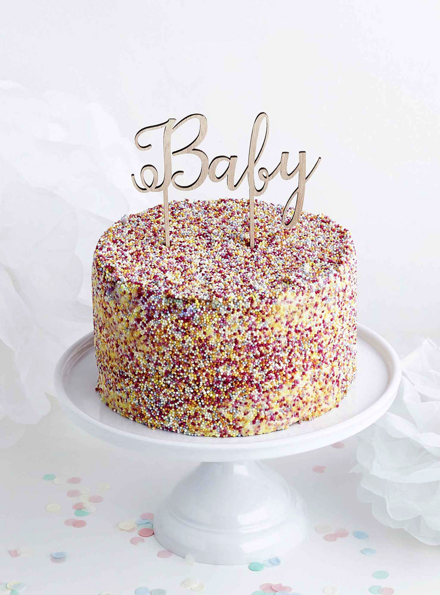 Baby Shower 13cm Wooden Baby Script Cake Topper - Main Image