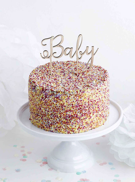 Baby Shower 13cm Wooden Baby Script Cake Topper - Main Image