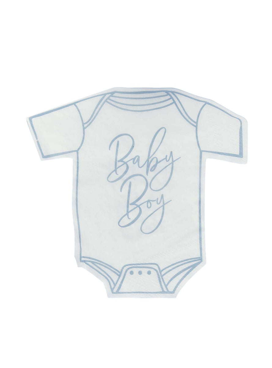 Baby Shower 16 Pack Blue Onesie Shaped Napkins — Main Image