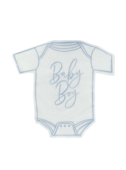Baby Shower 16 Pack Blue Onesie Shaped Napkins — Main Image