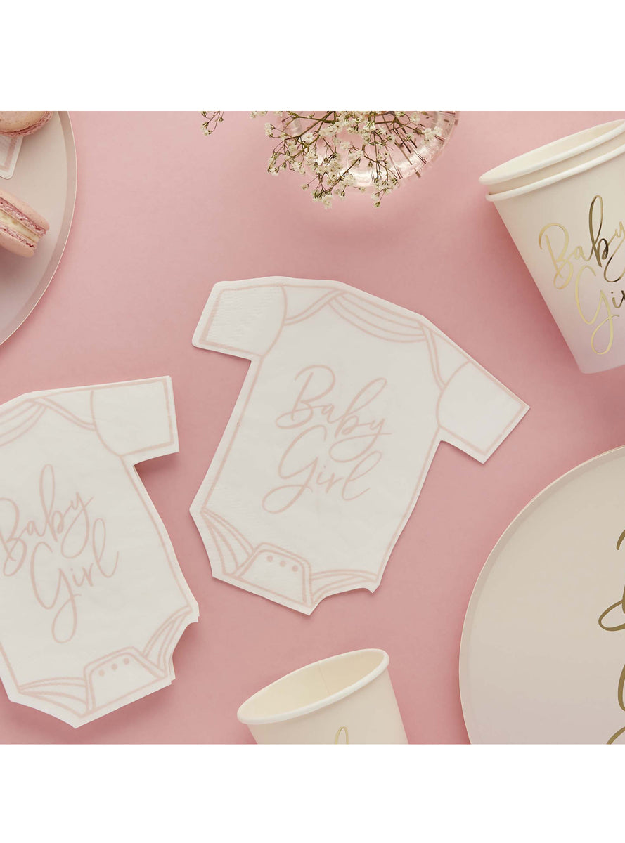Baby Shower 16 Pack Pink Onesie Shaped Napkins — Lifestyle Image