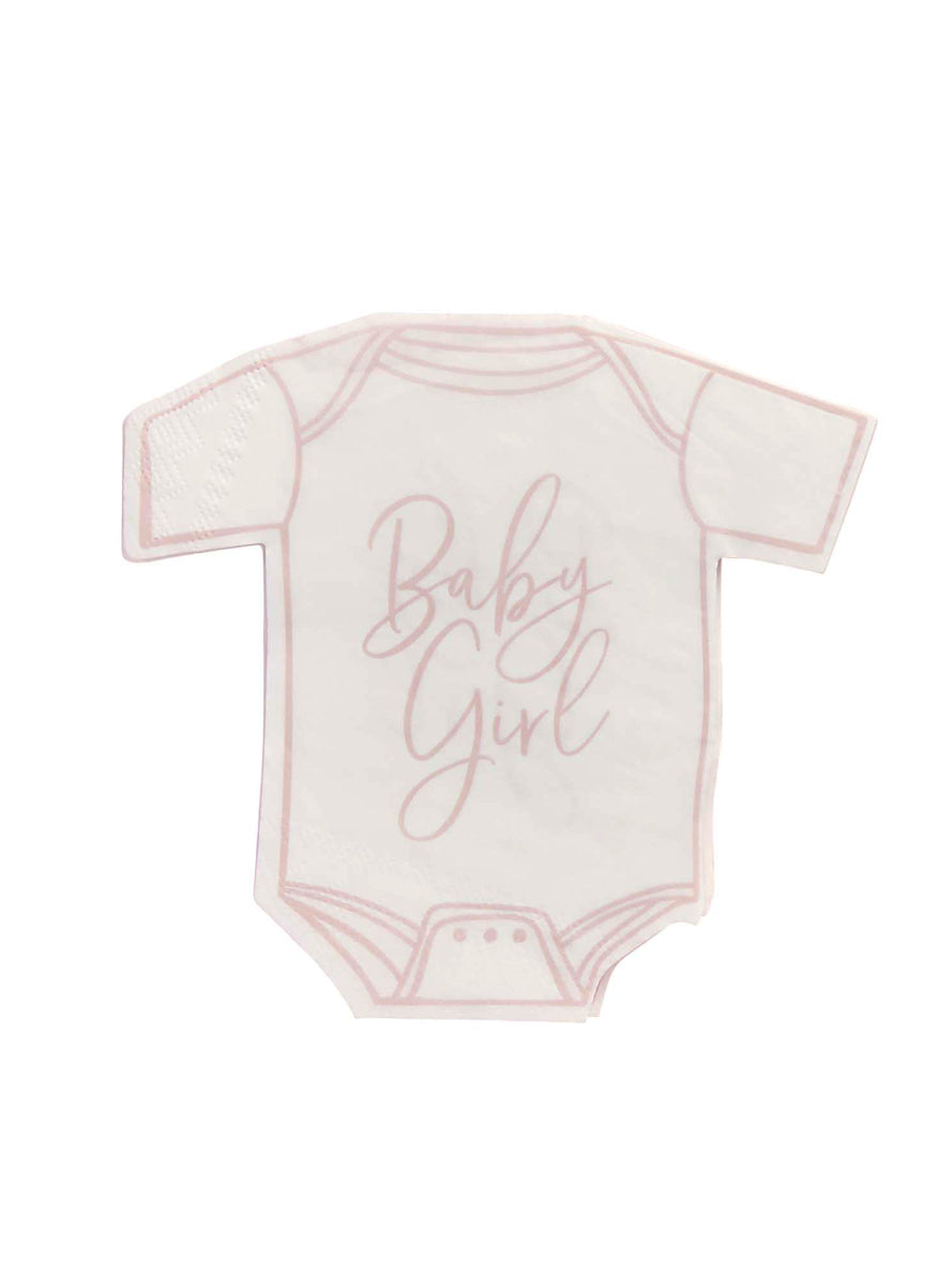 Baby Shower 16 Pack Pink Onesie Shaped Napkins — Main Image