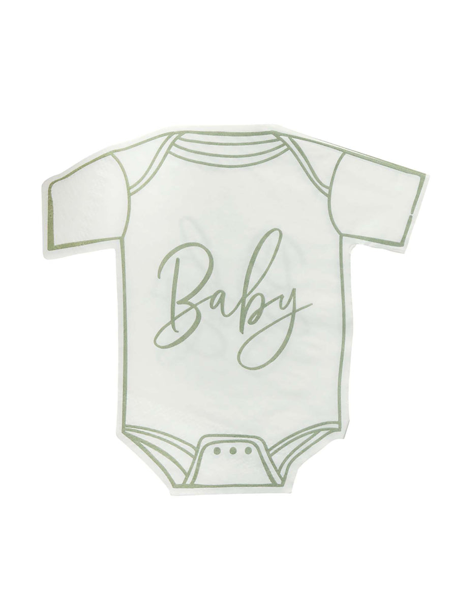 Baby Shower 16 Pack Sage Green Onesie Shaped Napkins — Main Image