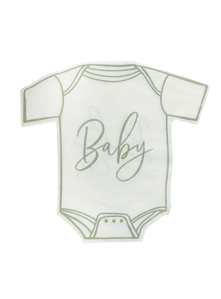Baby Shower 16 Pack Sage Green Onesie Shaped Napkins — Main Image