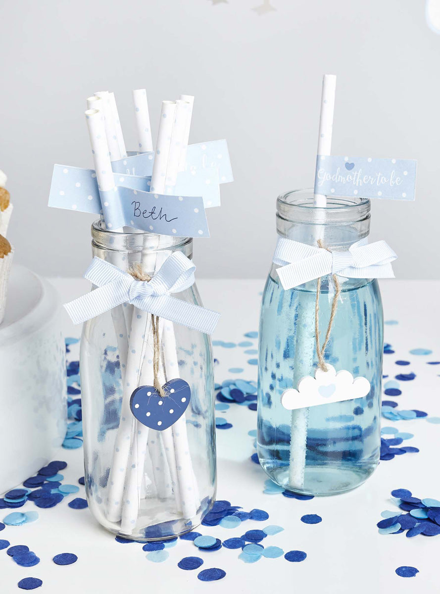 Baby Shower 20 Pack Blue Paper Straws with Flags - Lifestyle Image 1