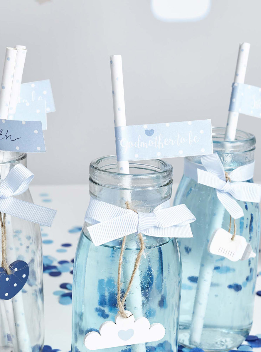 Baby Shower 20 Pack Blue Paper Straws with Flags - Lifestyle Image 2