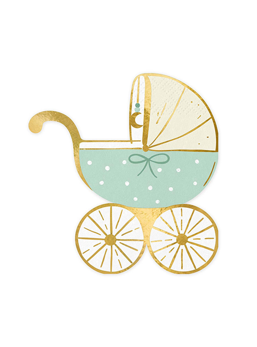 Baby Shower 20 Pack Green Stroller Shaped Napkins — Main Image