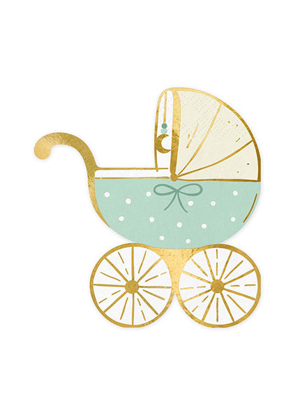 Baby Shower 20 Pack Green Stroller Shaped Napkins — Main Image
