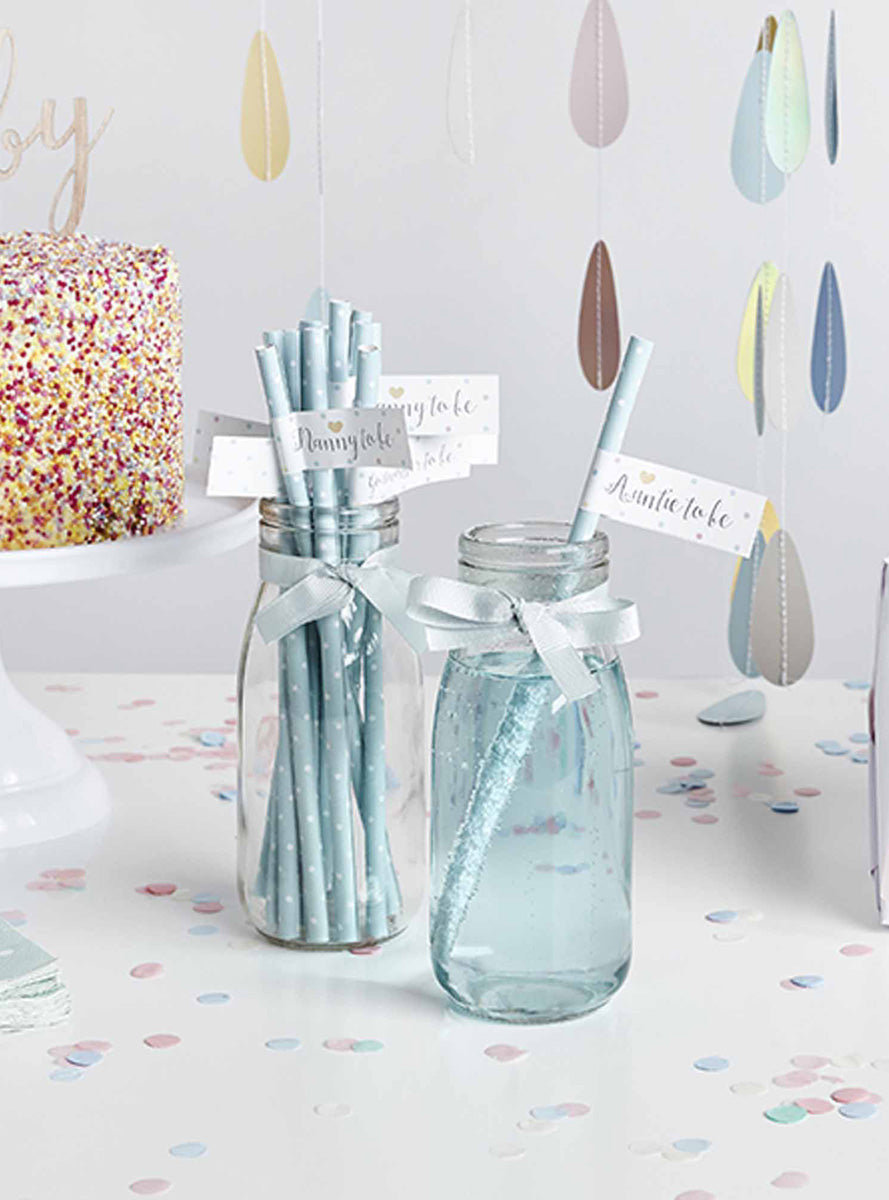 Baby Shower 20 Pack Paper Straws with Flags - Lifestyle Image