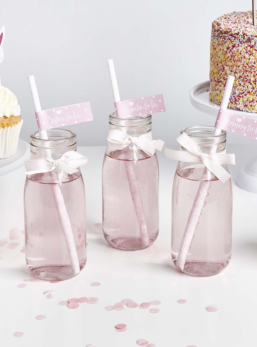 Baby Shower 20 Pack Pink Paper Straws with Flags - Lifestyle Image 2
