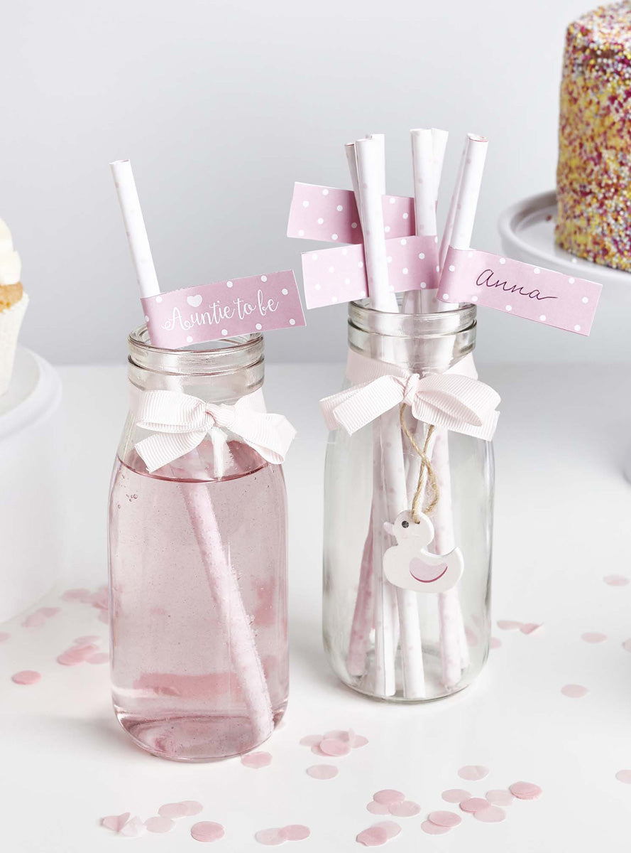 Baby Shower 20 Pack Pink Paper Straws with Flags - Main Image