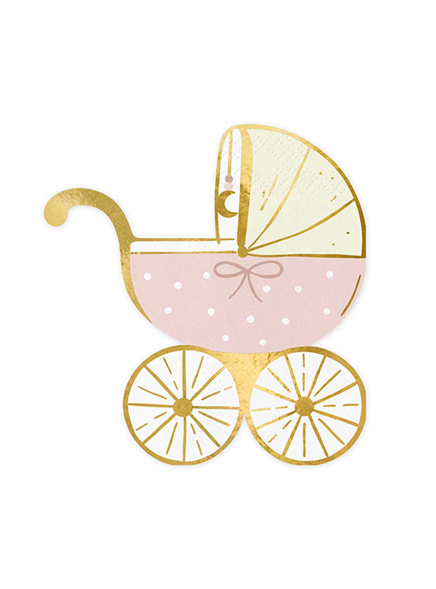 Baby Shower 20 Pack Pink Stroller Shaped Napkins — Main Image