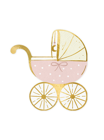Baby Shower 20 Pack Pink Stroller Shaped Napkins — Main Image
