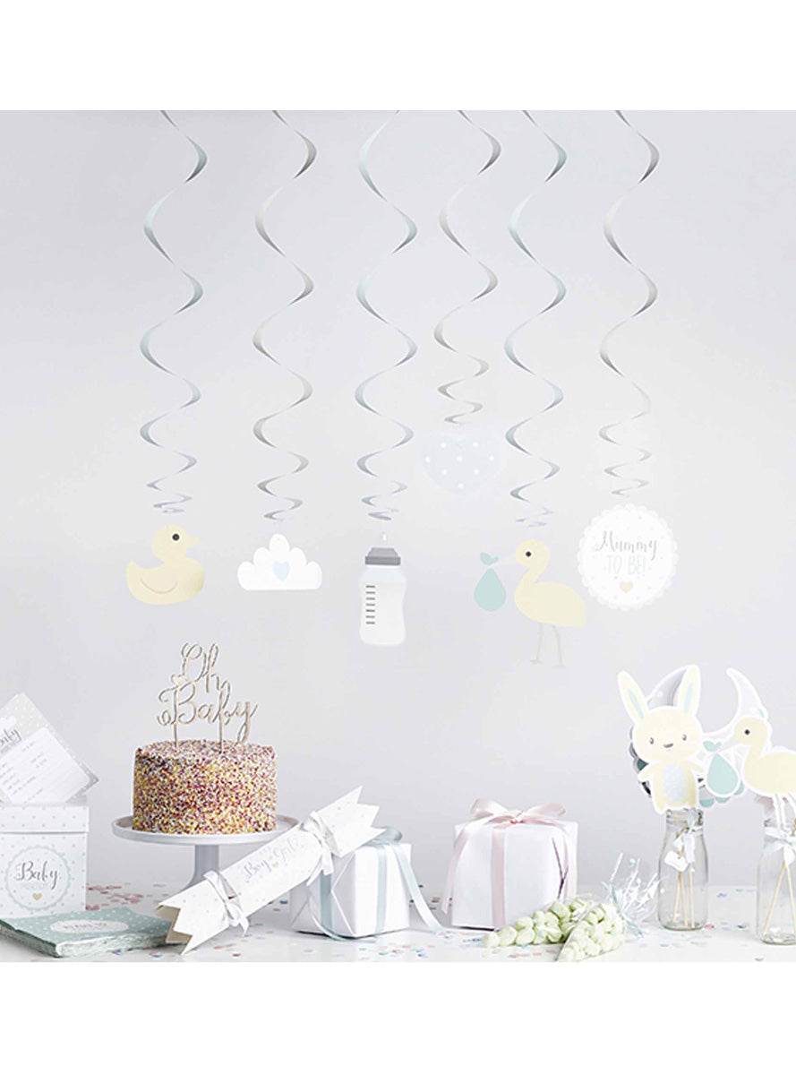 Baby Shower 6 Pack Hanging Swirl Decorations - Lifestyle Image
