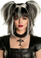 Messy Pigtails Black and White Women's Halloween Wig - Main Image