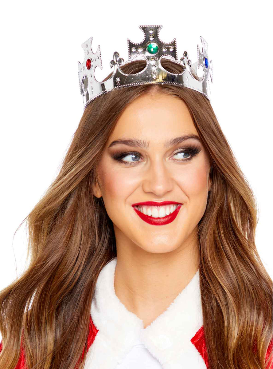 Adults Silver Bejewelled Costume Crown - Main Image