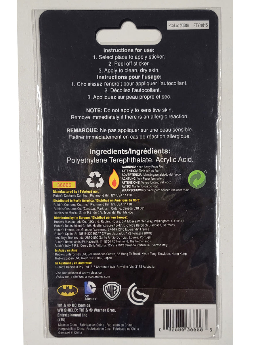 Batgirl Yellow Glitter Temporary Tattoo - Packaging Image