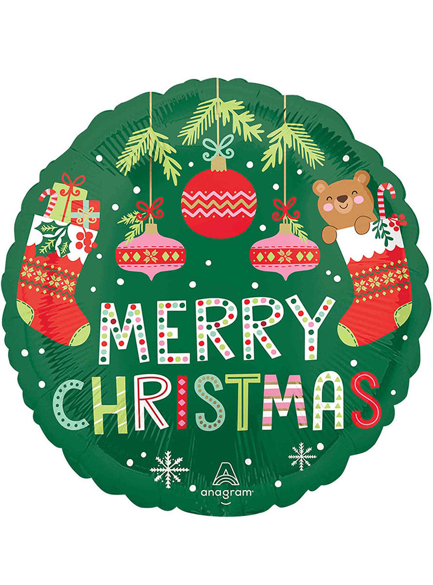 Beary Christmas Round Green 45Cm Foil Balloon - Main Image