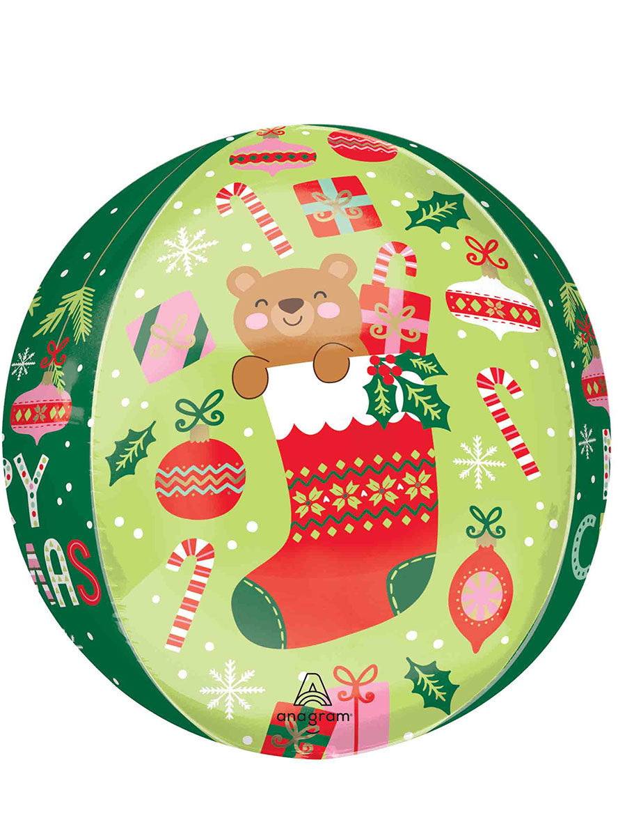 Beary Christmas Round Green Orb Balloon - Back Image