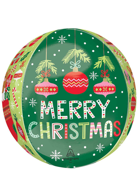 Beary Christmas Round Green Orb Balloon - Front Image
