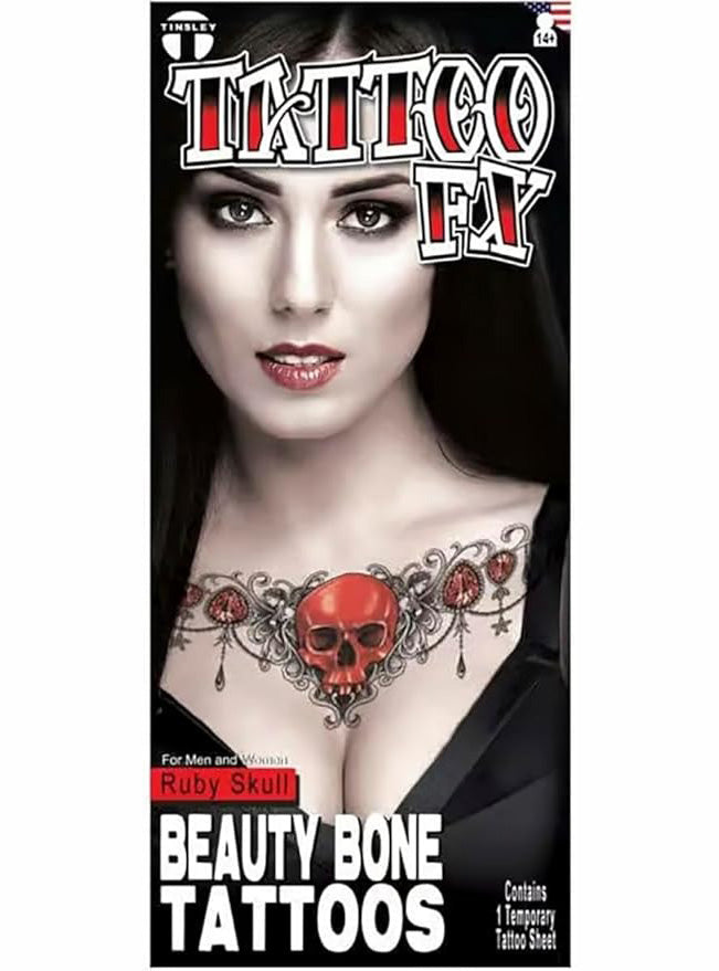 Beauty Bones Ruby Skull Temporary Tattoo - Main Image