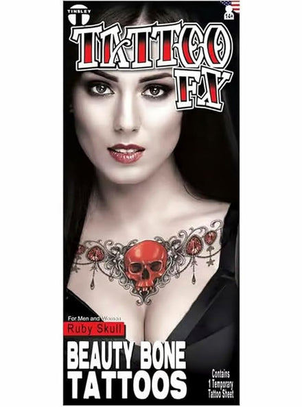 Beauty Bones Ruby Skull Temporary Tattoo - Main Image