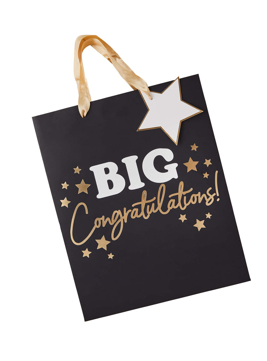 Big Congratulations 33cm Black And Gold Gift Bag — Main Image