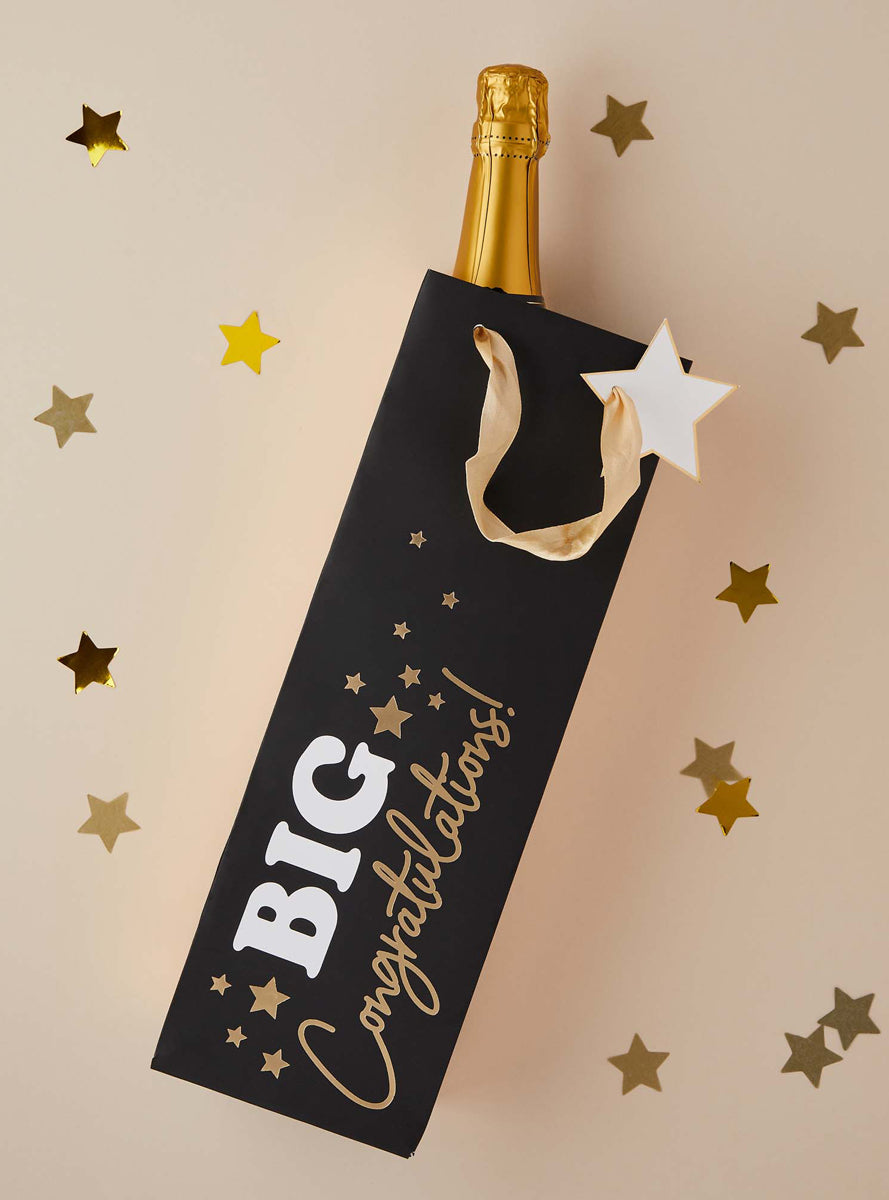 Big Congratulations 35cm Black And Gold Wine Bottle Gift Bag — Lifestyle Image 1