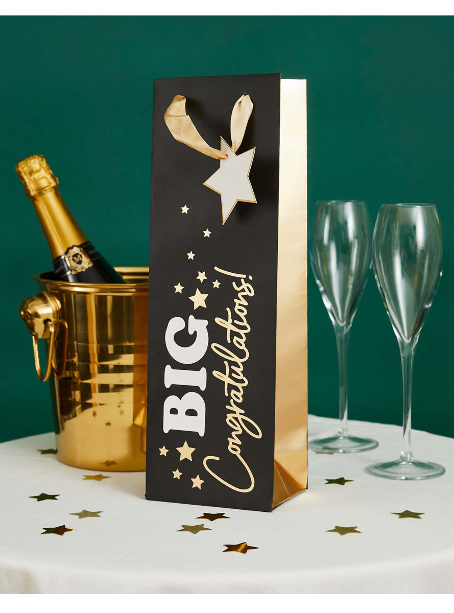 Big Congratulations 35cm Black And Gold Wine Bottle Gift Bag — Lifestyle Image 2