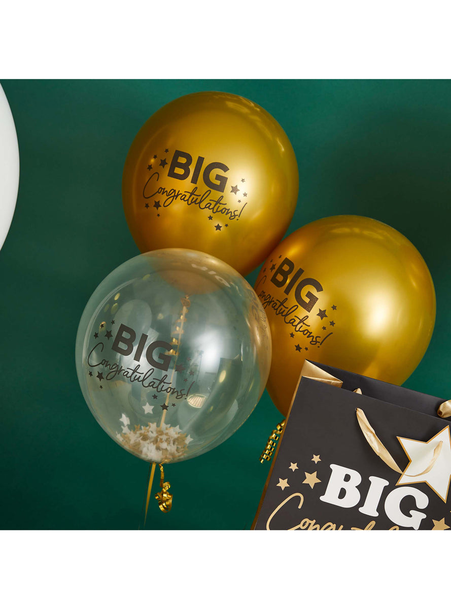 Big Congratulations 5 Pack Clear And Gold 30cm Latex Balloons — Lifestyle Image 2