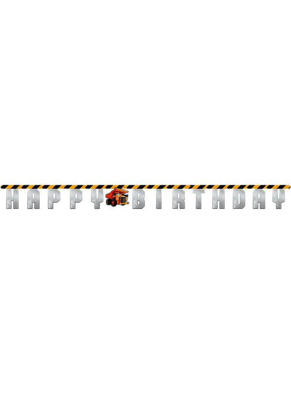 Big Dig Construction Party 305cm Long Happy Birthday Cardboard Banner - Main Image