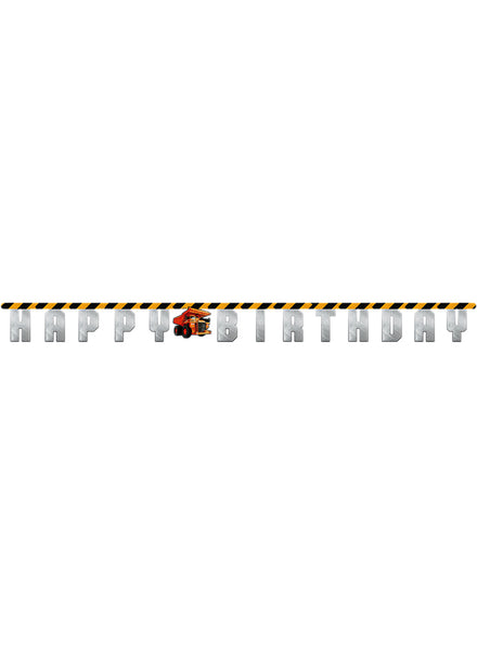 Big Dig Construction Party 305cm Long Happy Birthday Cardboard Banner - Main Image