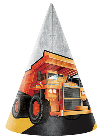 Big Dig Construction Party 8 Pack Cone Shaped Paper Party Hats - Main Image
