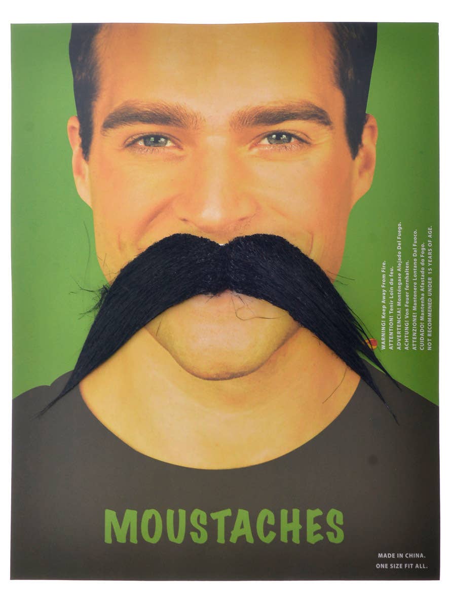 Image of Large Stick-on Black Handlebar Costume Moustache - Main Image