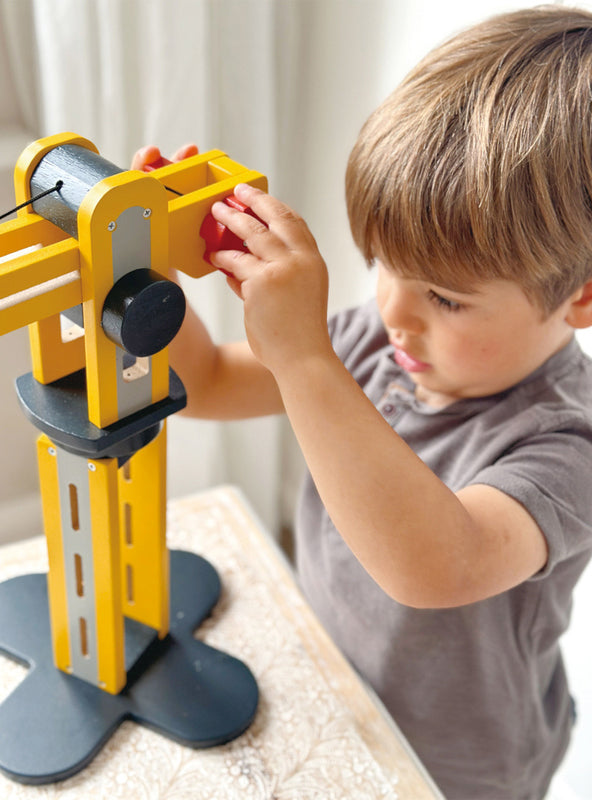 Big Wooden Yellow Crane Toy - Lifestyle Image 2