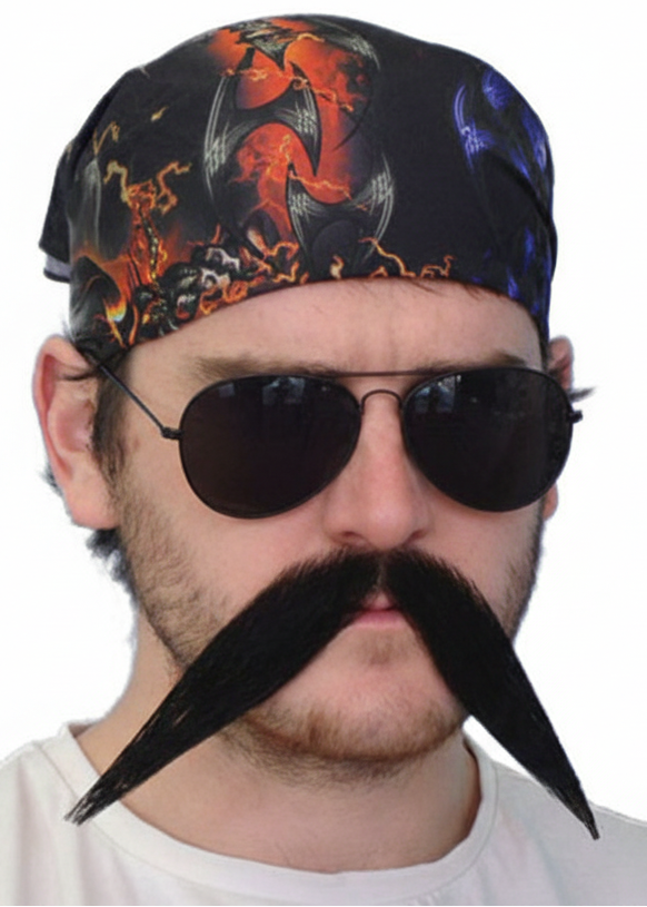 Biker Mens Long Pointed Black Costume Moustache - Main Image