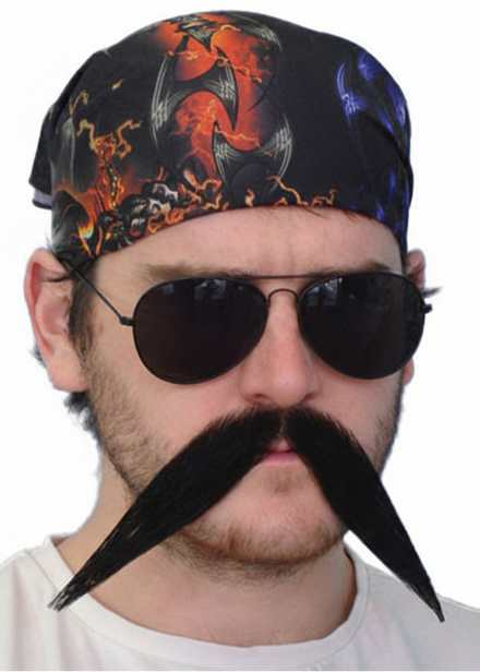 Biker Mens Long Pointed Black Costume Moustache - Main Image