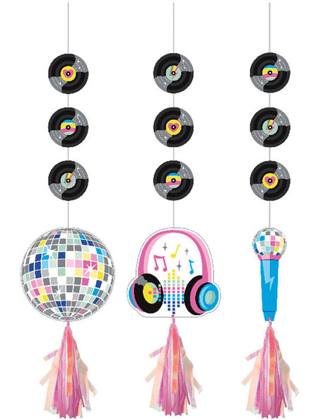 Birthday Beats Disco Party 3 Pack Hanging Decorations – Main Image