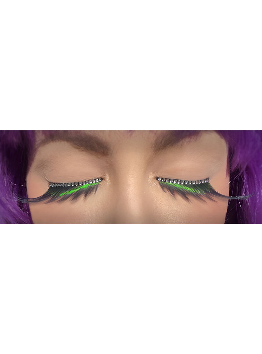 Black And Blue Stick On Winged Eyelashes With Diamante Strip